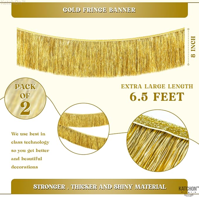 KatchOn, Pack of 2 Gold Fringe Garland - Gold Tinsel Banner for Birthday Party Decorations, Bridal Shower | Golden Foil Curtains for Golden Party Decor, Wedding, Graduation Decorations 2026