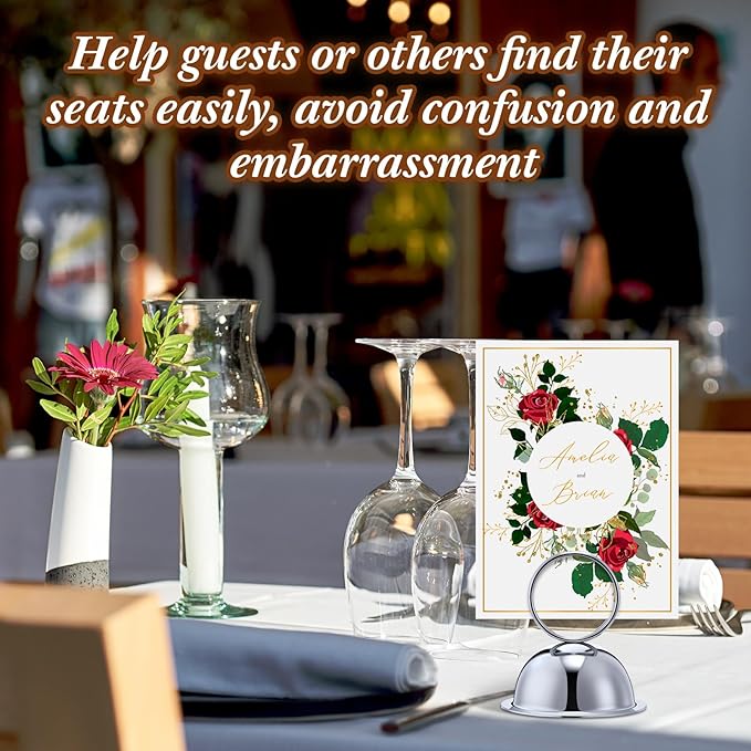 MorningRo 24 Pcs Wedding Table Place Card Holders Metal Table Number Holders Stand Sign Tabletop Menu Stands Sign for Wedding Christmas Restaurant Banquet(Silver)