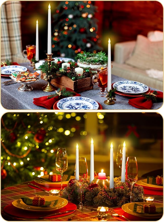 Funtery 48 Pcs Flameless LED Taper Candles Battery Operated Candles Bulk Realistic LED Candlesticks Flickering for Wedding Church Party Home Decor(White,11 Inch,Classic Style)