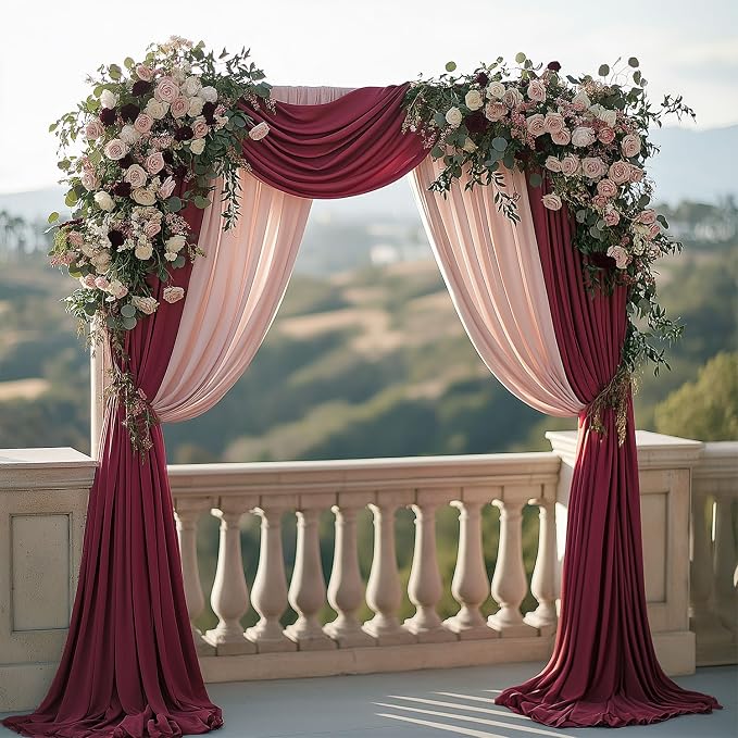 ESGOTBME 30x10ft Wrinkle Free ‌Burgundy Backdrop Curtain for Parties Soft Fabric Drapes Wedding ‌Curtain Backdrop for Birthday Party Decorations Background for Photography 5x10ft, 6 Panels