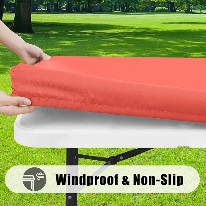 Smiry 4 Pack Rectangle Picnic Table Cloth, Waterproof Elastic Fitted Tablecloths, Washable Polyester Rectangular Patio Table Cover for Camping, Indoor and Outdoor (Coral Red, 30"x72")