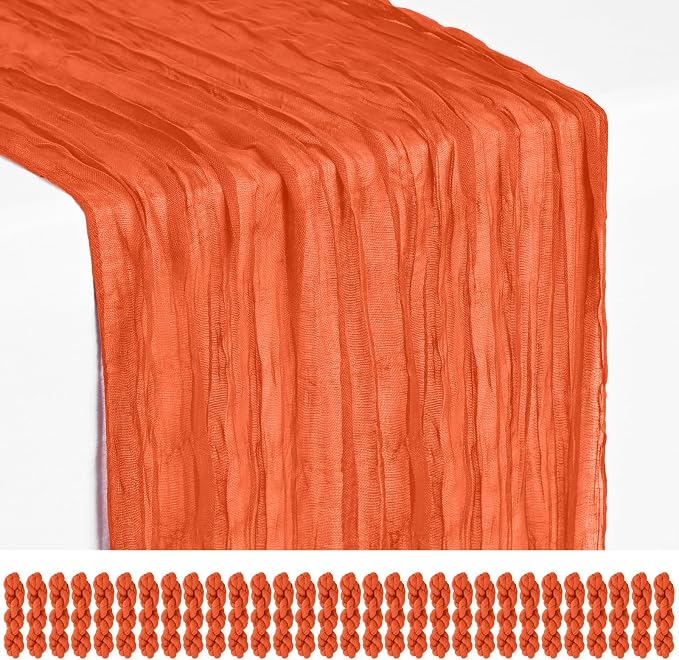 30 Pack Orange Cheesecloth Table Runner 17 x 108 inch Boho Gauze Table Runner Rustic Sheer Cheese Cloth Table Decorations for Wedding Party Baby Bridal Shower Birthday Holiday Home