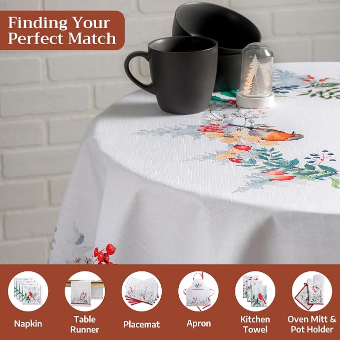 Maison d' Hermine Table Cloth Round Table 100% Cotton 63 Inches Fall Tablecloth Reusable Everyday Use for Thanksgiving Christmas Decorations Dining Farmhouse Party (Morzine)