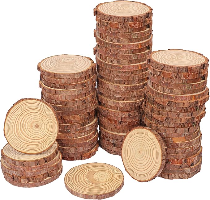 76 PCS Unfinished Wood Slices for Centerpieces, 4-4.7 Inch Natural Wood Slices with Tree Bark Pine and Wood Rounds Discs for DIY Crafts, Centerpieces, Art & Decor