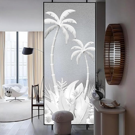 Faux 3D Frosted Tropical Window Privacy Film for Glass Door and Window， 29.53"x68.90" 3D-Coconut Trees