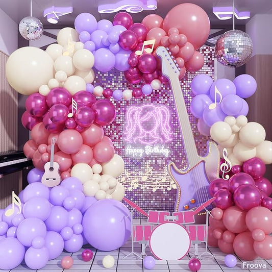 Pink and Purple Balloon Garland Arch Kit, 125pcs Dusty Pink Pastel Lavender Purple Metallic Red White Latex Balloon for Girl Women Birthday Bridal Baby Shower Butterfly Fairy Princess Party Decoration