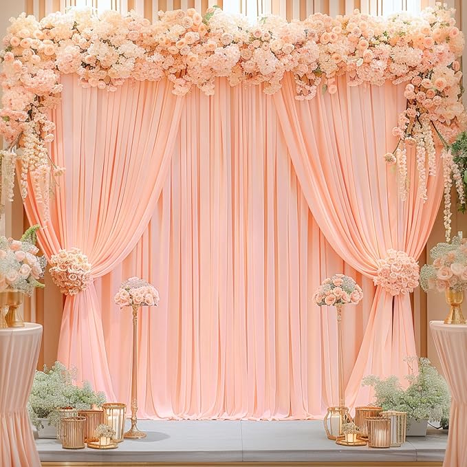 6 Panels Peach Backdrop Curtain for Parties Baby Shower Wrinkle Free Peach Photo Curtains Backdrop Drapes Fabric Decoration for Wedding Birthday Party 30ft(W) x 10ft(H)