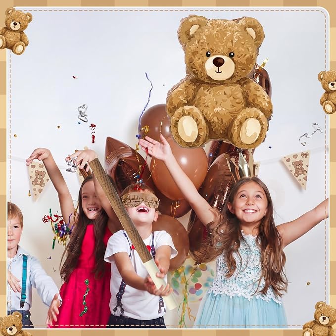 VioraWhite Bear Piñata Birthday Party Decorations Animal Birthday Party Supplies Brown Piñata with Blindfold Stick for Boys Girls Kids Valentine Baby Shower Decor Supplies Favors