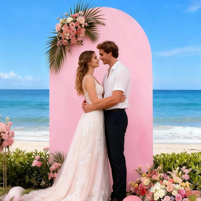 Wedding Arch Backdrop Stand and Cover Set, 6.6 FT Metal Balloon Arch Backdrop Stand for Ceremony Parties Birthday Baby Shower Graduation Decoration