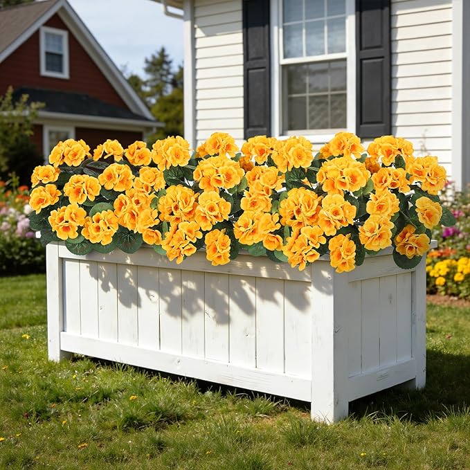 Ouddy Decor Artificial Geranium Flowers for Outdoors, Fake Silk Flowers UV Resistant Faux Geraniums for Vase Planter Garden Patio Balcony Porch Indoor Outdoor Spring Summer Home Decor, 6 Pcs Yellow
