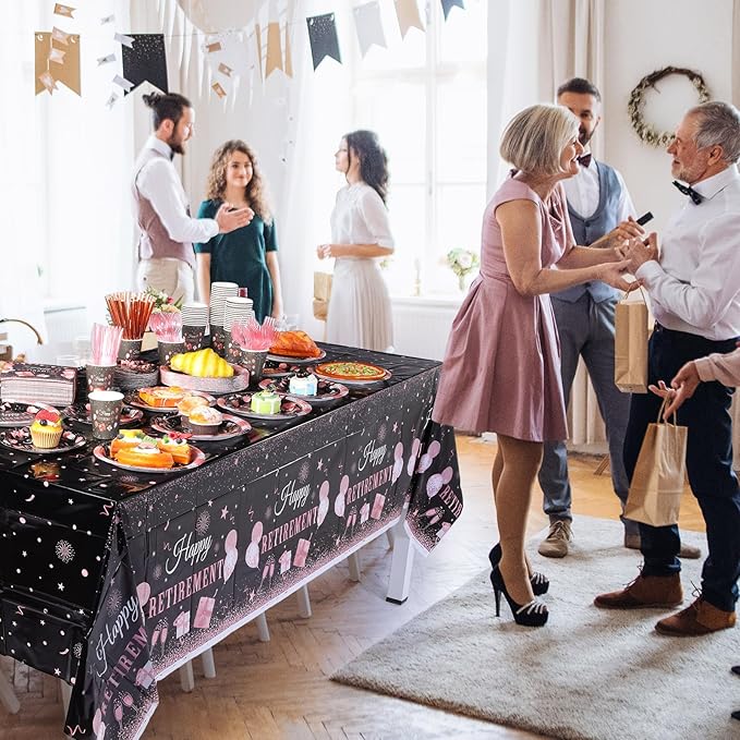Funnymoom 452 Pcs Retirement Party Decorations Supplies Set Include Rose Gold Retirement Paper Plates Napkins Cups Tablecloth Cutlery Straws for Men Women Say Goodbye Party