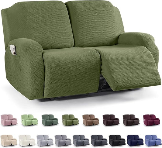 KinCam Recliner Covers, Stretch Reclining Chair Covers, Recliner Sofa Slipcovers Stripe Jacquard Recliner Couch Covers Furniture Protector Covers for Pet Kid (2XL Seater, Olive Green)