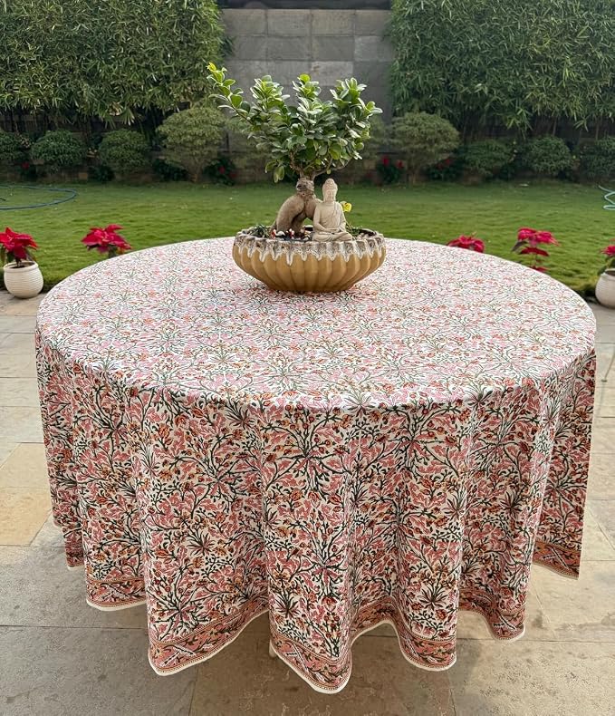Ridhi Round Tablecloth Hand Block Print 100% Cotton Reusable Dark Royal Blue 120 Inch Table Cover Decorative Everyday Use for Dining, Home, Party, Wedding, Farmhouse Gift for Spring, Mother's Day