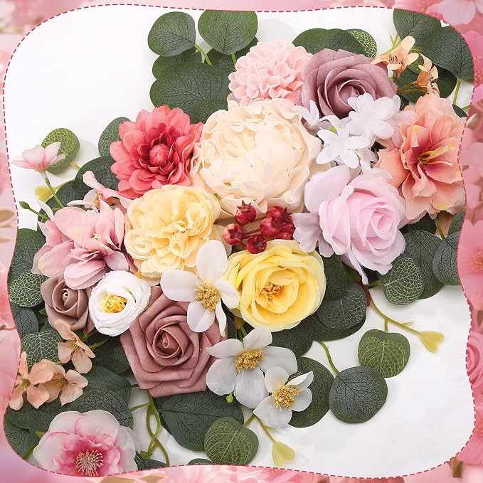2 Pcs Wedding Arch Decorations - Reusable Artificial Hanging Flowers Floral Swag Greenery Garland for Wedding Welcome Sign Backdrop Bridal Ceremony Reception Backdrop Decoration(Green+Pink)