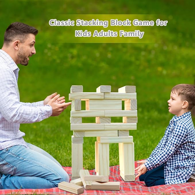 GOROCK Giant Tumble Tower Games，60 Pcs Wooden Block Up to 5FT Stacking Game with Dice Scoreboard and Carry Bag ，Christmas Birthday Gift for Family Outdoor Indoor Party Camping Beach Lawn Games