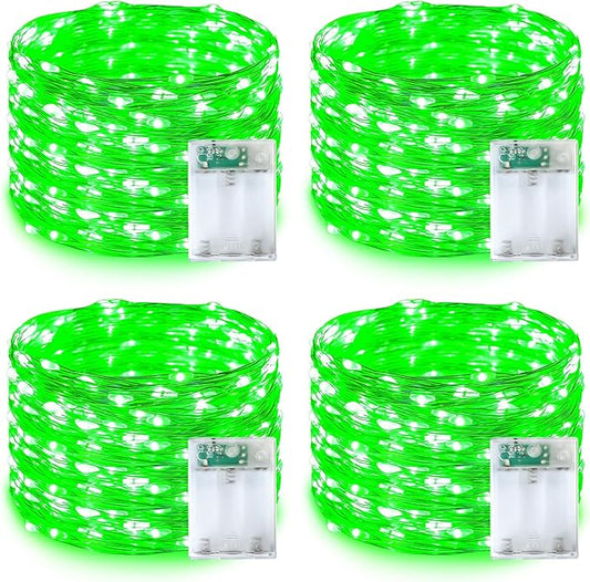 YEGUO Green Fairy Lights Battery Operated, 4 Pack Each 16ft 50 LED Mini String Lights, 2 Modes Silver Wire Christmas Twinkle Light Indoor for Bedroom Wedding Party Holiday Gift