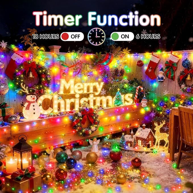 KNONEW 203FT Outdoor Christmas Fairy Lights Plug in,600 LED String Lights Outdoor Waterproof 8 Modes Memory Times for Wedding Bedroom Walls Garden Trees Decoration(Multicolor)