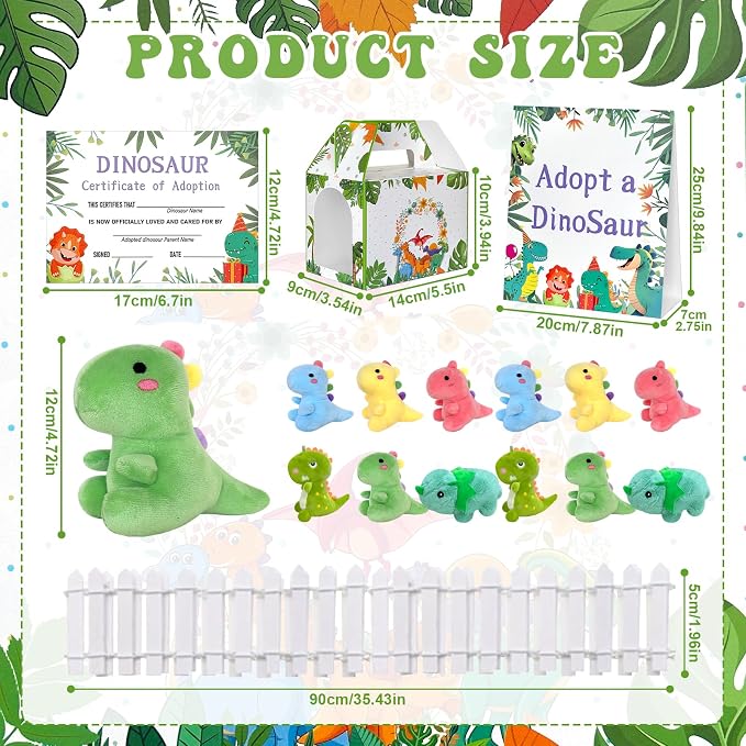 38 Pcs Adopt a Dinosaur Pet Party Favors Include 12 Mini Dinosaur Stuffed Animals 12 Foldable Boxes 12 Adopt Dinosaur Cards 1 Adopt Sign 1 Adopt Fence for Adopt a Pet Party (Plush)