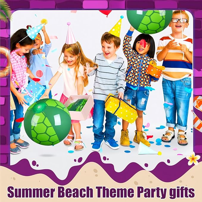 Leyndo 4 Pack Turtle Themed Beach Ball for Kids 11.81" Bulk for Summer Pool and Beach Game Gifts and Turtle Birthday Party Favors Supplies and End of The Year Class Party Decoration Favors