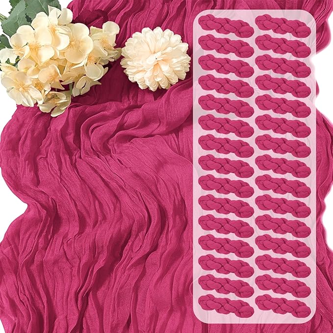 30 Pack Hot Pink Cheesecloth Table Runner 17 x 108 inch Cheese Cloth Table Runners 9ft Pink Table Runner Rustic Romantic Sheer Gauze Runner for Wedding Party Baby Shower Table Decoration