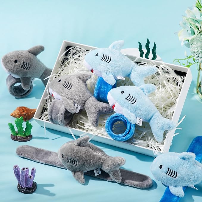 Lenwen 8 Pcs Plush Shark Slap Bracelets Stuffed Animals for Kids Cute Wrist Slap Bands Sea Animal Patting Wristband for Birthday Party Favors Boys Girls Gifts