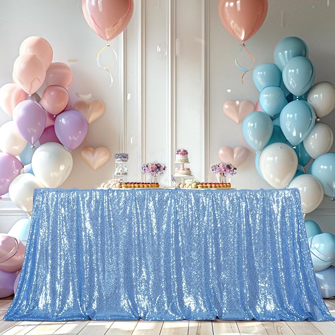 Poise3EHome Baby Blue Sequin Tablecloth 60×102 Inch Rectangle Sparkly Fabric Table Cloth for Baby Shower Birthday Party Wedding Christmas Holiday Decoration
