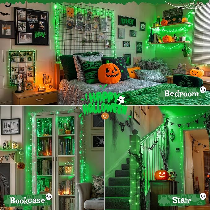 JMEXSUSS 2 Pack Green Fairy Lights Battery Operated, Total 400 LED 132ft Twinkle String Lights with Remote, 8 Modes Green Lights for Halloween, Tree, Mantle, Garden, Yard, Bedroom, Xmas Decor