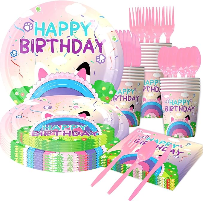 170PCS Dollhouse Birthday Party Decorations, Dollhouse Party Supplies for Kids - Tableware Set with Plates, Cups, Napkins, Cutlery and Banners, Serve 24