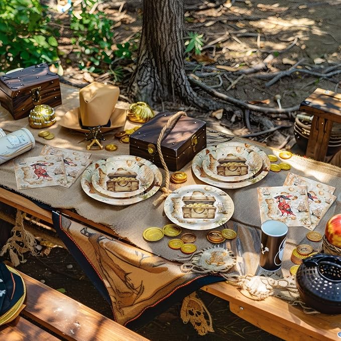 Pirate Birthday Party Supplies for 40 Guests, Treasure Map Pirate Plates and Napkins Set, Pirate Party Decorations for Boys