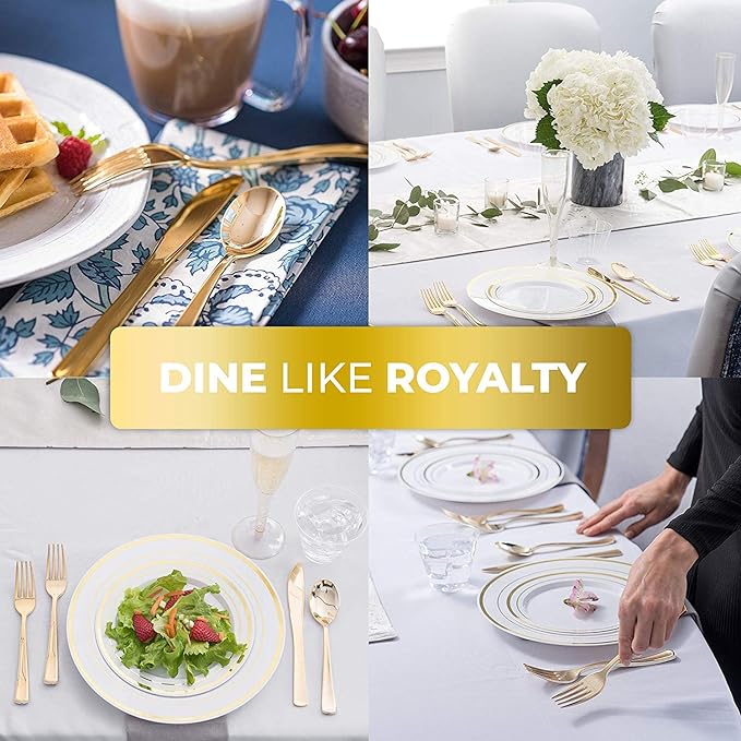 Gold Plastic Silverware Set (160 Bulk Pack) Disposable Cutlery Utensils, 80 Gold Forks, 40 Gold Knives, 40 Gold Spoons, Heavy Duty Flatware For Holidays, Parties, Dinners, Weddings, and Occasions