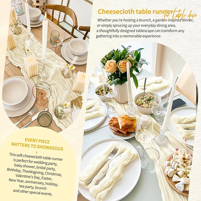 18 Pack Cheesecloth Table Runner 10FT Beige Table Runner Boho Gauze Cheese Cloth Table Runners Long Rustic Sheer Table Decorations for Wedding Party Baby Bridal Shower Birthday Holiday Home