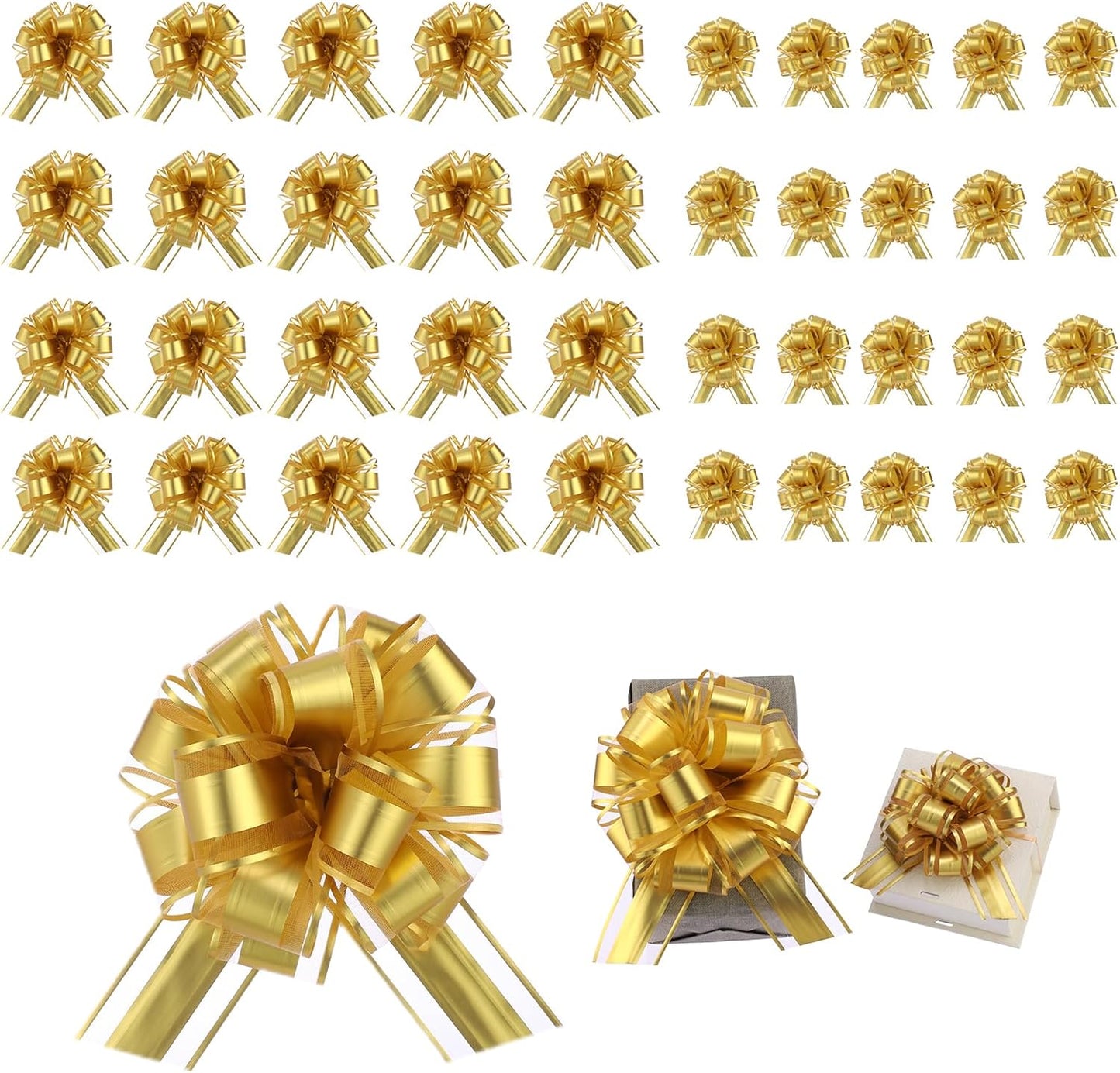 40 Pieces 6 Inches and 3 Inches Pull Bow Wrapping Pull Bow Ribbon Pull Bows for Wedding Baskets,Large Bows for Presents. (Gold)