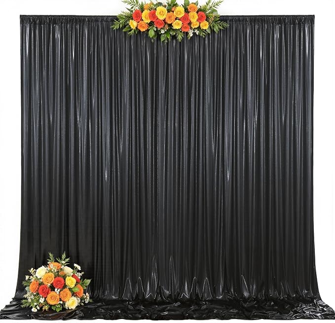 20×10FT Black Sequin Backdrop Curtains Wedding Backdrop Drapes Wrinkle-Free Thick Glitter Photo Background Fabric for Birthday Graduations Friendgiving Christmas Party Photography Stage Decor