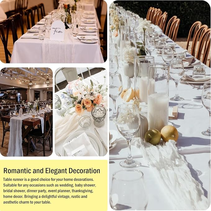 8 Pack White Cheesecloth Table Runner 35x120 Inches Boho Gauze Rustic Valentine's Day Cheese Cloth Runners 10ft Long Romantic Sheer Table Runner for Wedding Bridal Shower Party Table Decor