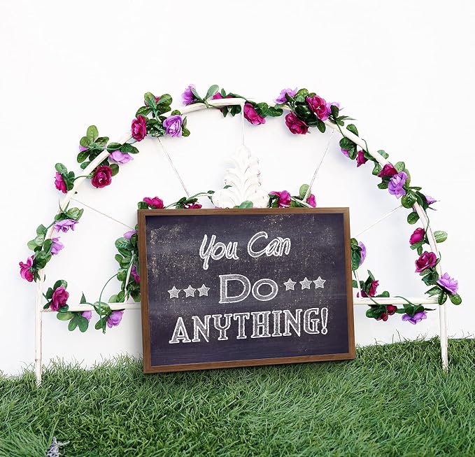 PONKING 6 Pcs x 8.2 ft Flower Garland Artificial Rose Vine Flowers with Green Leaves Hanging Fake Roses Vine for Room Party Home Wedding Birthday Christmas Wall Arch Decor, Spring Purple Flower