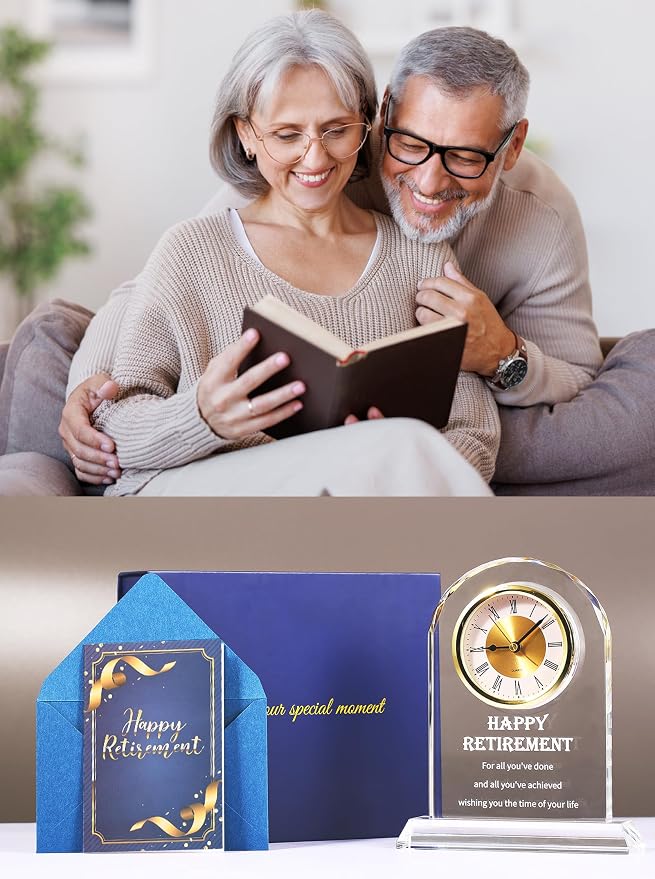 Crystal Retirement Alarm Clock Gifts for Men Women, Happy Retirement Plaque for Coworkers, Boss, Going Away Gift for Retired Friends, Farewell Goodbye Presents for Doctors Nurses Teacher