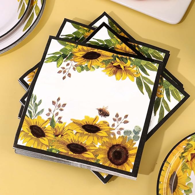 Sunflower Party Decorations, Sunflower Plates and Napkins Party Supplies Serves 50, for Birthday Bee Baby Shower Bridal Shower, Easter Mother's Day, Summer Fall Thanksgiving Decorations
