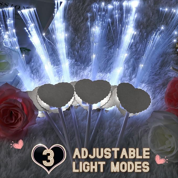 Tujoe 50 Pcs LED Wedding Sparklers Glow Sticks Heart Shape Long Fiber Optic Wands with 3 Light Modes for Send Off Reception Valentine Proposal Carnival Birthday Party Supplies Dance Floor Prop (White)