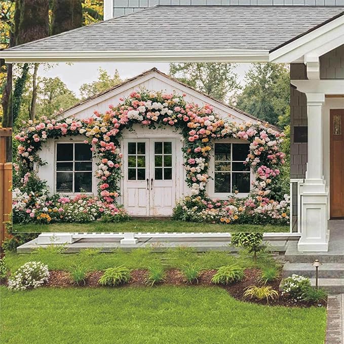 15X10ft Flower Backdrop Floral Retro House Photography Backdrops Rustic Garden Style Decoration Wedding Portrait Background Studio Photo Booth Props