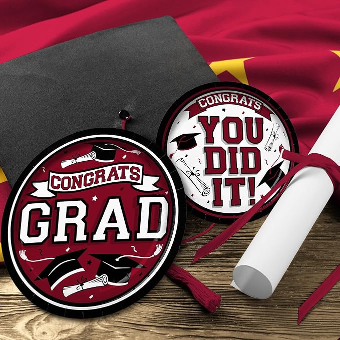 Gatherfun Graduation Party Supplies Dinnerware Set maroon Disposable dinner paper plates dessert paper plates and Napkins for Congrats Grad Party Decorations, Serve 50