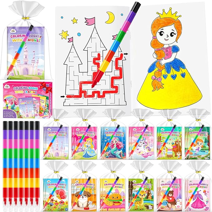 ZMLM 24 Pack Coloring Books for Kids with Crayons,Party Favors for Kids 4-8, Goodie Bags Stuffers for Toddlers, Classroom Prizes Birthday Return Gifts (Girls)