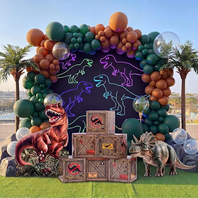 8 Pcs Dinosaur Party Decorations Set Includes 6 Pieces Dinosaur Theme Boxes and 2 Pieces Large Plastic Dino Standup Birthday Decor Photo Booth Prop Backdrop for Dino Party Supplies