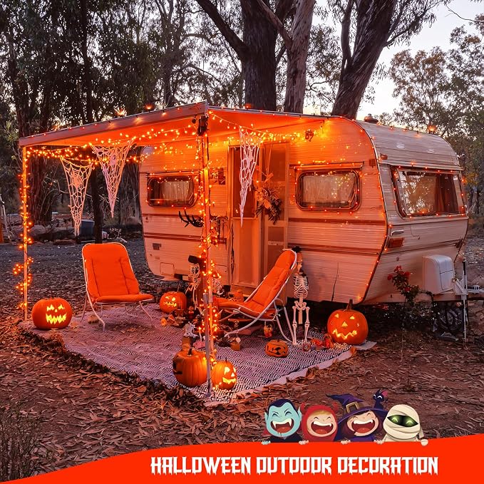 JMEXSUSS 600 LED Orange Solar Halloween Lights, 206.7 ft Solar String Lights Outdoor Waterproof, 8 Modes Orange String Light for Outside Tree Patio Bushes Halloween Decorations