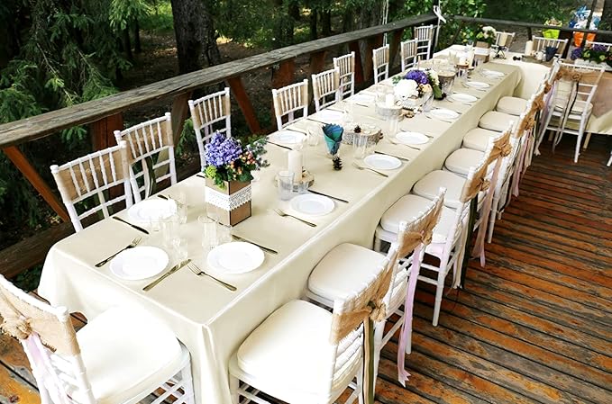 12 Pack Ivory Satin Tablecloth, 57 x 108 Inch Silky Satin Table Cloth, Rectangle Bright Silk Tablecloth Smooth Fabric Table Covers Overlay Silky Tables Decoration for Wedding Party Banquet Birthday