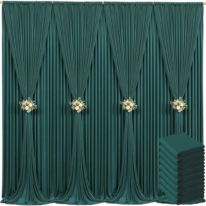 40ft x 10ft Hunter Green Backdrop Curtain for Parties Dark Green Wrinkle Free Backdrop Drapes Panels for Baby Shower Birthday Party Photo Photography Polyester Fabric Background Decoration