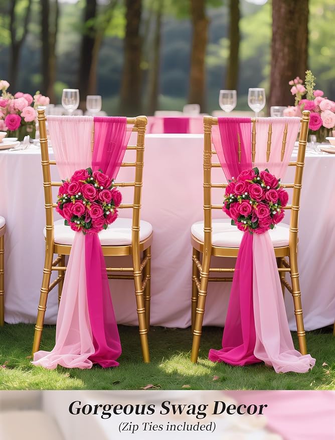 BLOSMON Pink Roses Artificial Flowers: 6 Pcs Fake Flower Balls Table Decor | Wedding Dinning Table Centerpieces - Fake Silk Kissing Bouquet with base for Home Party Event Decor