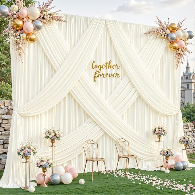 10 Panles Ivory Backdrop Curtains - Wrinkle Free Fabric Backdrop Curtain for Photoshoot, 10FT Wedding Party Photo Backdrop Drapes for Birthday Baby Shower Photography Stage Background Decorations