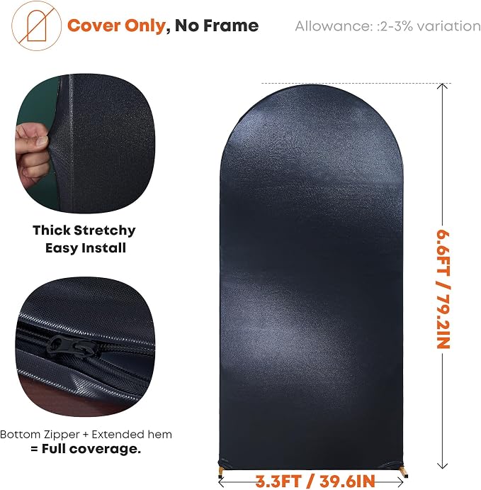 Shimmer Black Arch Backdrop Cover 6.6FT with Zipper,Thick Soft Stretchy Sequin Glitter Spandex Fitted Chiara Cover for Wedding Birthday Baby Shower Graduation Party Photo Backdrop