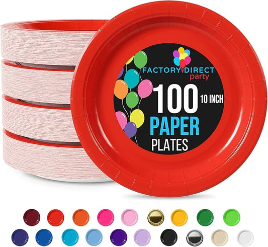 Exquisite Red Paper Plates Disposable Heavy Duty 10 Inch Red Disposable Plates For Party 100 Pcs Heavy Duty Paper Plate 350 GSM, Birthday Party Supplies Plate Set