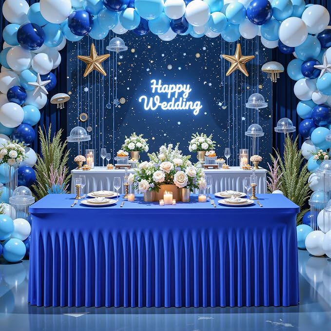 Shillance 2 Packs Royal Blue Tableclothes for 4 Foot Rectangle Table,Wrinkle Free Spandex Tablecovers 4FT Stretch Fitted Table Cloth with Skirt for Birthday Parties Graduations Event Wedding Banquet